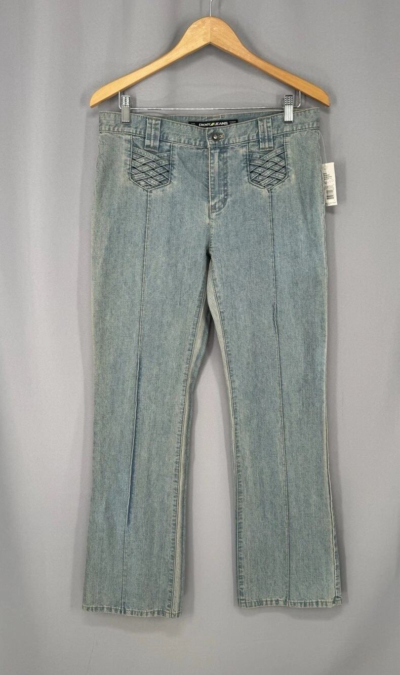 Vtg DKNY Jeans Womens 10 Blue Y2K Mid Rise 90s Dead Stock Bootcut Pockets